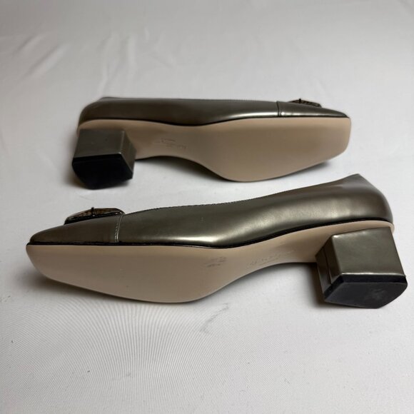 Ferragamo | Size 8 | Metallic Grey (Gunmetal) Megan Block Heeled Pumps - Picture 10 of 12